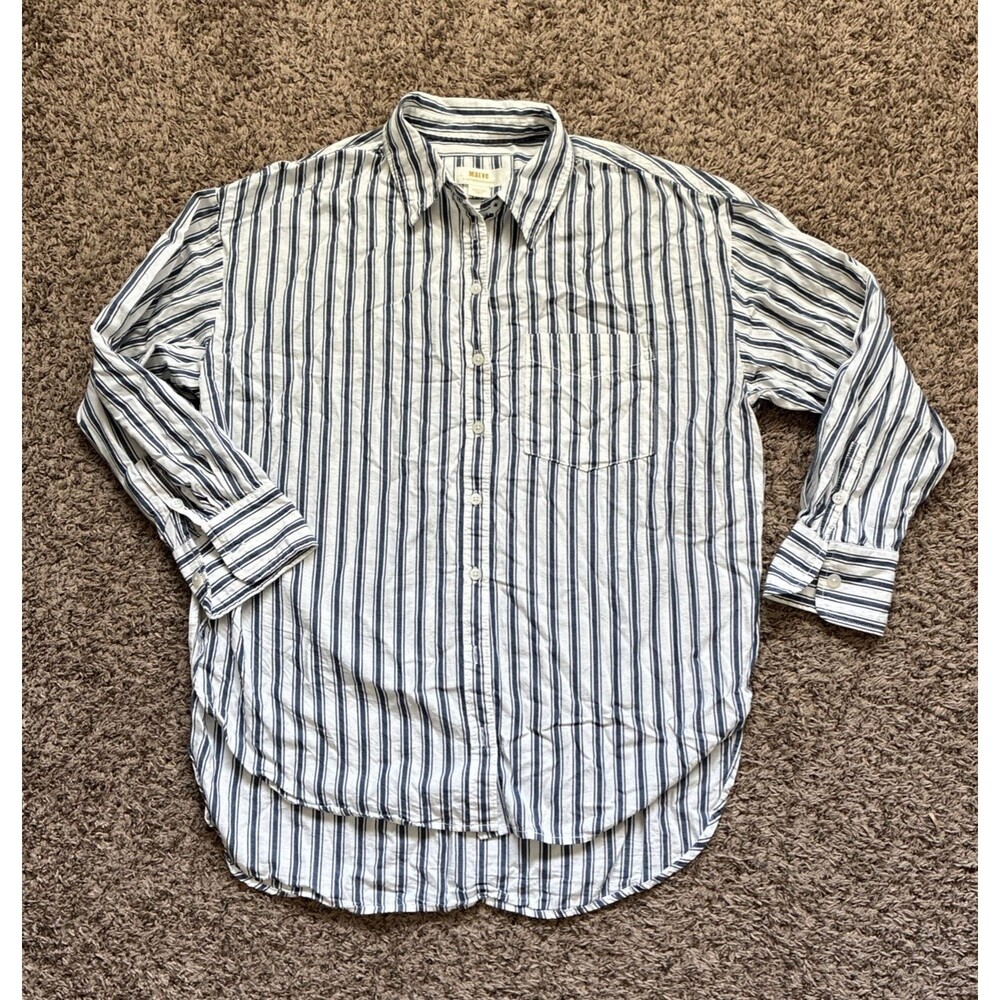 Maeve By Anthropologie Long Sleeve Button Down Top, Blue/White Stripe, Size Med.